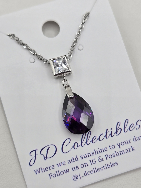 Swarovski Jewelry - Swarovski Crystal Elements Silver Teardrop Necklace Purple Amethyst 18-20 inch